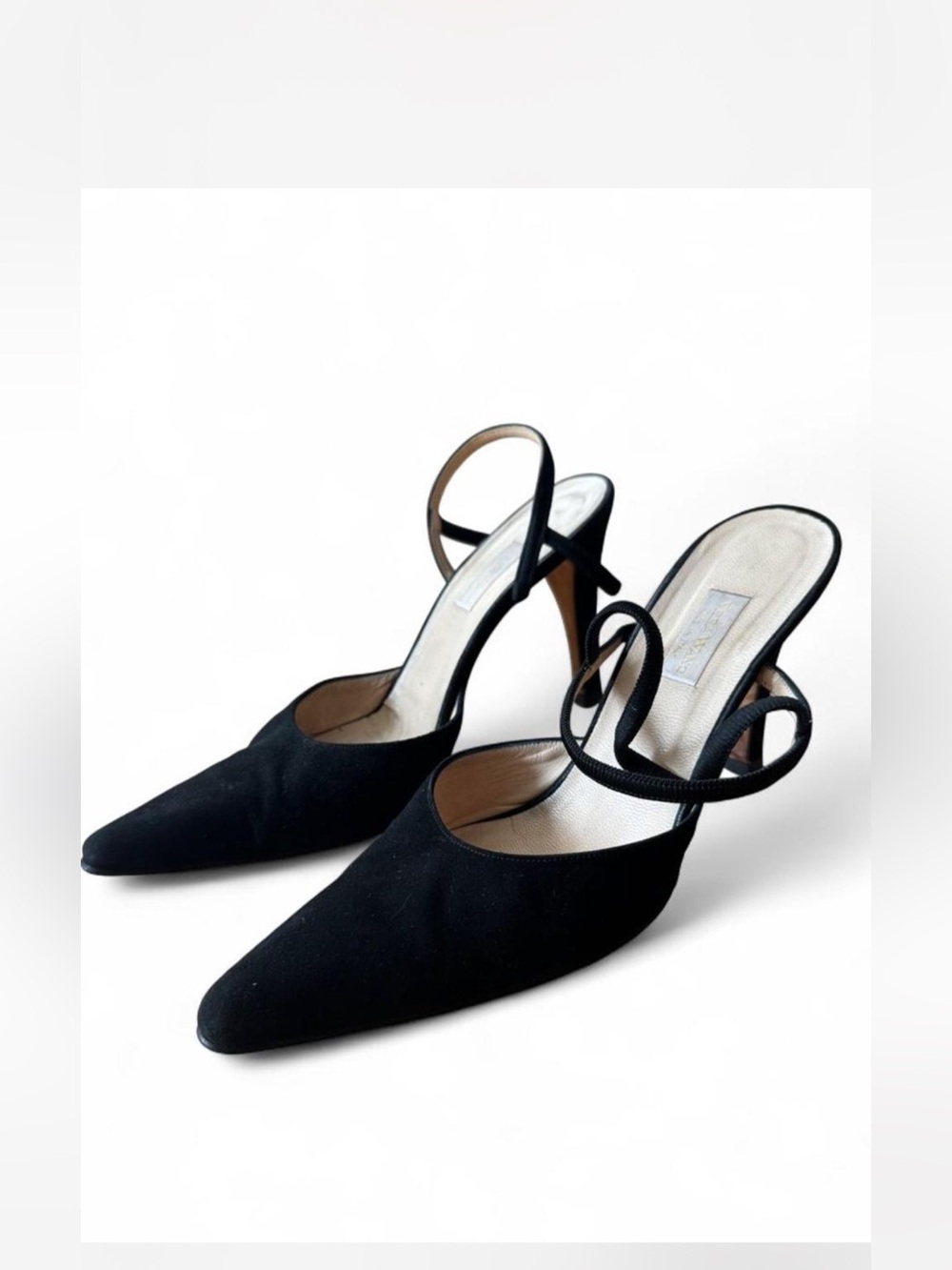 Vera Wang Made in Italy Black Suede Slingback Heels Pointed Toe Pumps Size 9.5